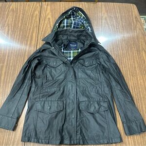Madewell Rain Slick Trench Coat Jacket Plaid Check lining Size XS removable hood